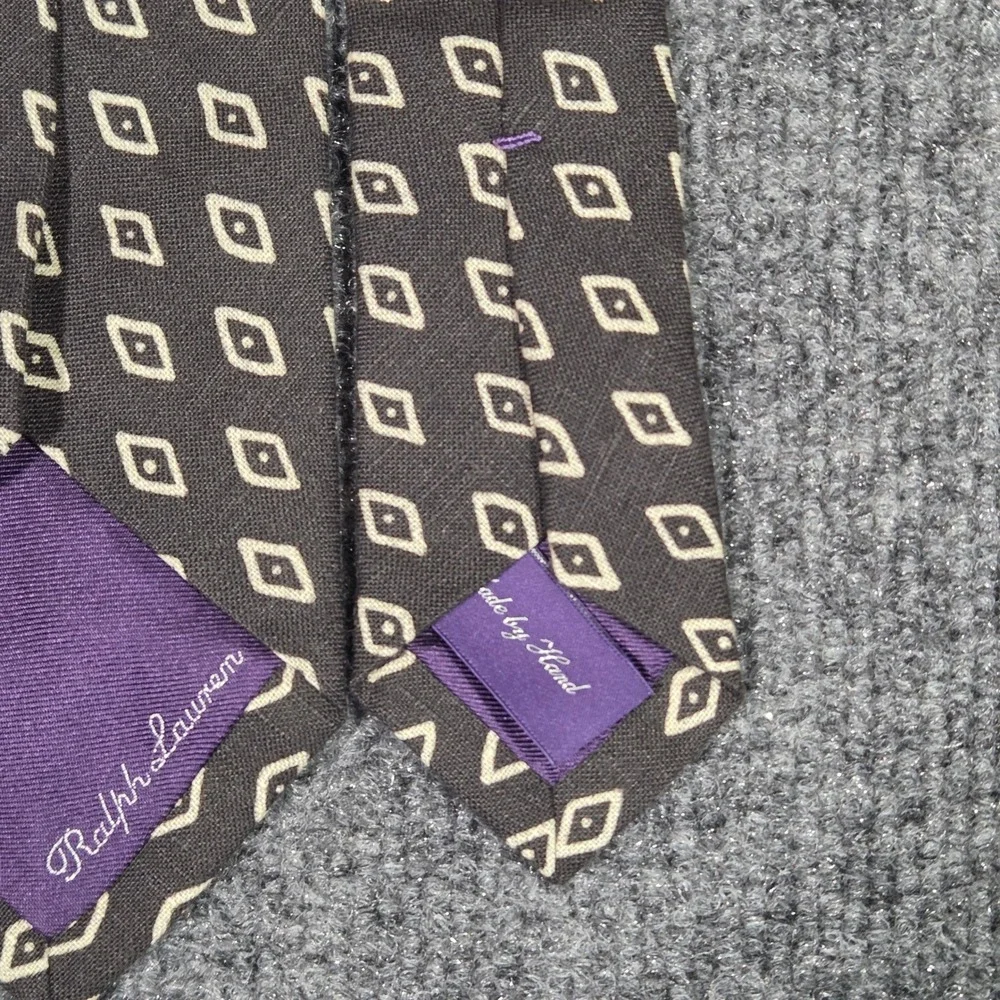 Ralph Lauren Purple Label Tie Mens Italy Handmade 100% Linen Geometric Diamond